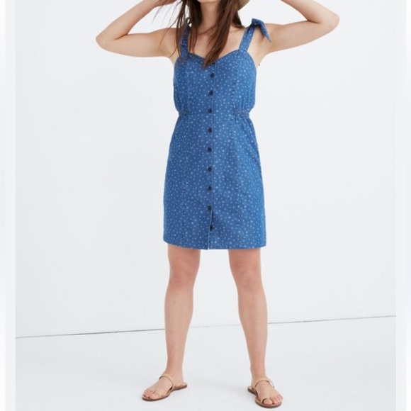 Madewell Dresses & Skirts - Madewell Denim Tie-Strap Button Front Sundress in Star Jaquard